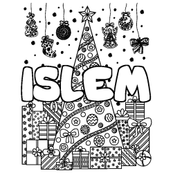 Coloración del nombre ISLEM - decorado árbol de Navidad y regalos