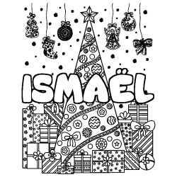 Coloración del nombre ISMAËL - decorado árbol de Navidad y regalos