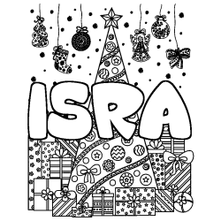 Dibujo para colorear ISRA - decorado &aacute;rbol de Navidad y regalos