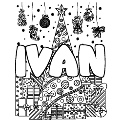 Dibujo para colorear IVAN - decorado &aacute;rbol de Navidad y regalos