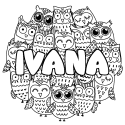 Coloración del nombre IVANA - decorado búhos