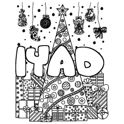 Dibujo para colorear IYAD - decorado &aacute;rbol de Navidad y regalos