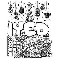 Dibujo para colorear IYED - decorado &aacute;rbol de Navidad y regalos