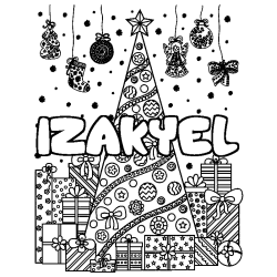 Dibujo para colorear IZAKYEL - decorado &aacute;rbol de Navidad y regalos