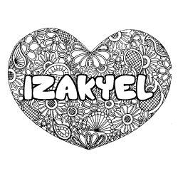 Coloración del nombre IZAKYEL - decorado mandala de corazón