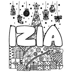 Dibujo para colorear IZIA - decorado &aacute;rbol de Navidad y regalos