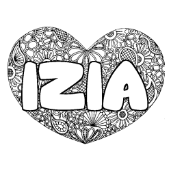 Coloración del nombre IZIA - decorado mandala de corazón