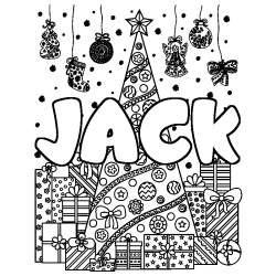 Coloración del nombre JACK - decorado árbol de Navidad y regalos