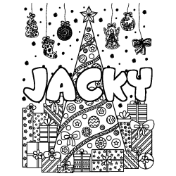 Dibujo para colorear JACKY - decorado &aacute;rbol de Navidad y regalos