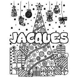 Dibujo para colorear JACQUES - decorado &aacute;rbol de Navidad y regalos