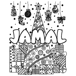 Coloración del nombre JAMAL - decorado árbol de Navidad y regalos