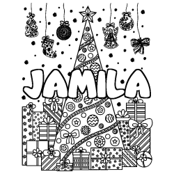 Coloración del nombre JAMILA - decorado árbol de Navidad y regalos