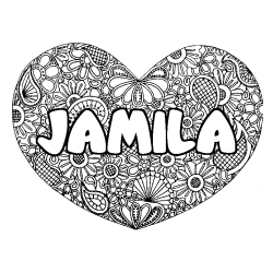 Coloración del nombre JAMILA - decorado mandala de corazón