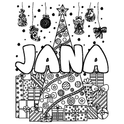 Coloración del nombre JANA - decorado árbol de Navidad y regalos