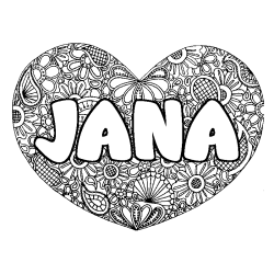 Coloración del nombre JANA - decorado mandala de corazón