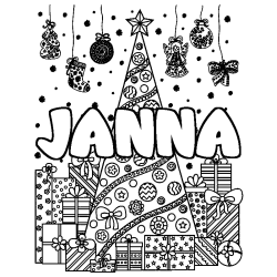 Coloración del nombre JANNA - decorado árbol de Navidad y regalos