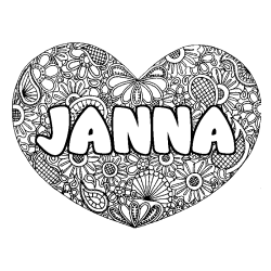 Coloración del nombre JANNA - decorado mandala de corazón