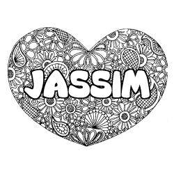 Coloración del nombre JASSIM - decorado mandala de corazón