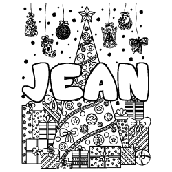 Dibujo para colorear JEAN - decorado &aacute;rbol de Navidad y regalos