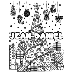 Dibujo para colorear JEAN-DANIEL - decorado &aacute;rbol de Navidad y regalos