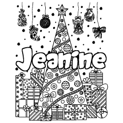 Coloración del nombre Jeanine - decorado árbol de Navidad y regalos