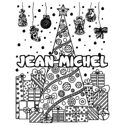 Dibujo para colorear JEAN-MICHEL - decorado &aacute;rbol de Navidad y regalos