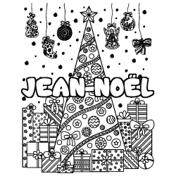 Coloración del nombre JEAN-NOËL - decorado árbol de Navidad y regalos