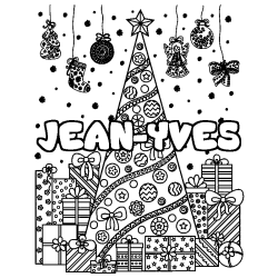 Dibujo para colorear JEAN-YVES - decorado &aacute;rbol de Navidad y regalos