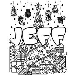 Dibujo para colorear JEFF - decorado &aacute;rbol de Navidad y regalos