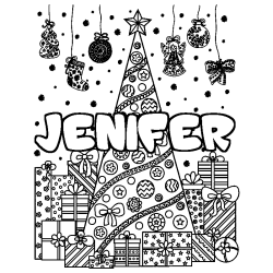 Coloración del nombre JENIFER - decorado árbol de Navidad y regalos