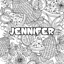 Coloración del nombre JENNIFER - decorado mandala de frutas