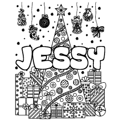 Coloración del nombre JESSY - decorado árbol de Navidad y regalos