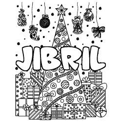 Coloración del nombre JIBRIL - decorado árbol de Navidad y regalos