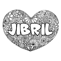 Coloración del nombre JIBRIL - decorado mandala de corazón