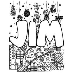 Dibujo para colorear JIM - decorado &aacute;rbol de Navidad y regalos