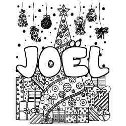 Dibujo para colorear JO&Euml;L - decorado &aacute;rbol de Navidad y regalos