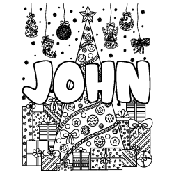 Coloración del nombre JOHN - decorado árbol de Navidad y regalos