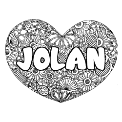 Coloración del nombre JOLAN - decorado mandala de corazón