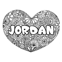 Coloración del nombre JORDAN - decorado mandala de corazón