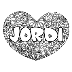 Coloración del nombre JORDI - decorado mandala de corazón