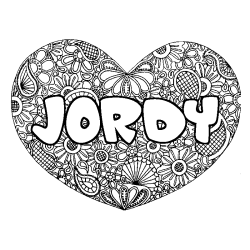 Coloración del nombre JORDY - decorado mandala de corazón