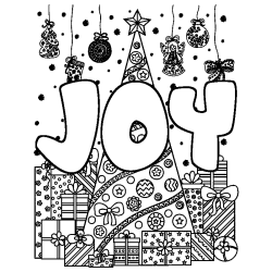 Coloración del nombre JOY - decorado árbol de Navidad y regalos