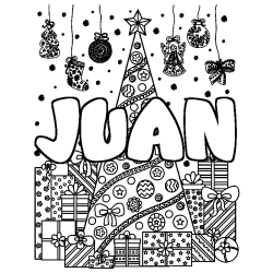 Coloración del nombre JUAN - decorado árbol de Navidad y regalos