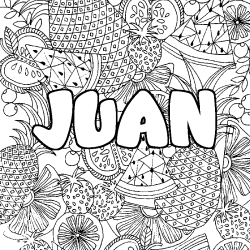 Coloración del nombre JUAN - decorado mandala de frutas