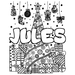 Dibujo para colorear JULES - decorado &aacute;rbol de Navidad y regalos