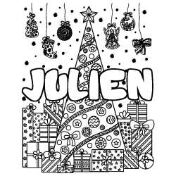 Dibujo para colorear JULIEN - decorado &aacute;rbol de Navidad y regalos