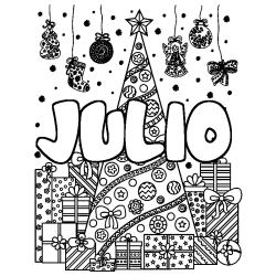 Dibujo para colorear JULIO - decorado &aacute;rbol de Navidad y regalos