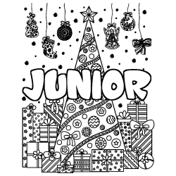 Dibujo para colorear JUNIOR - decorado &aacute;rbol de Navidad y regalos