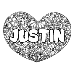 Dibujo para colorear JUSTIN - decorado mandala de coraz&oacute;n