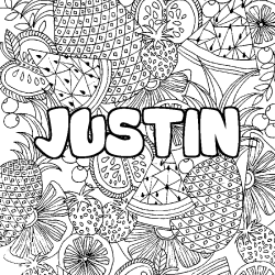 Coloración del nombre JUSTIN - decorado mandala de frutas